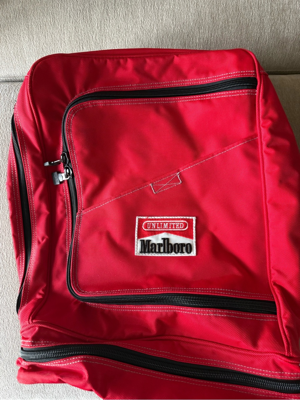 Vintage 1990s Marlboro Unlimited Convertible Backpack Duffel Bag Red